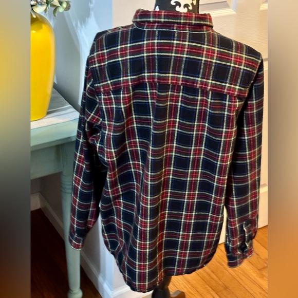 LL Bean Scotch Plaid Flannel Shirt Women's 1X Plus Red Navy Button Up - Picture 6 of 13